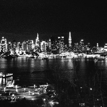 Nighttime view of Manhattan skyline